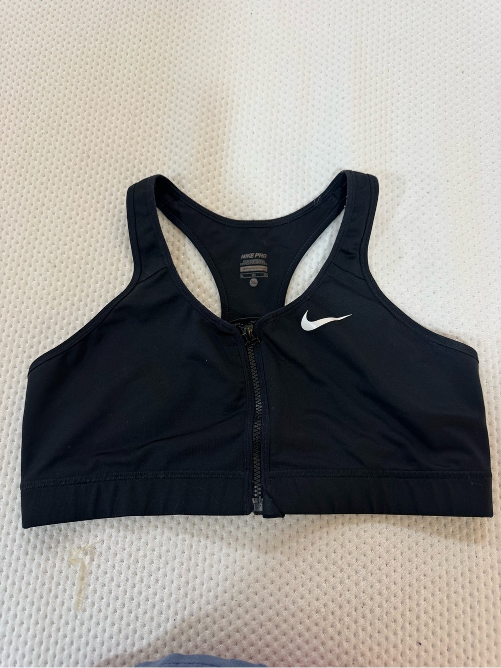 Nike Black Front-Zip Racerback Sports Bra with White Swoosh